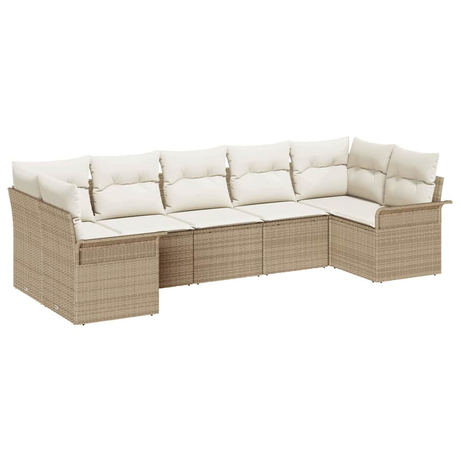 Tuin Sofa Set met kussen met opslag 7 pcs Beige Poly riet
