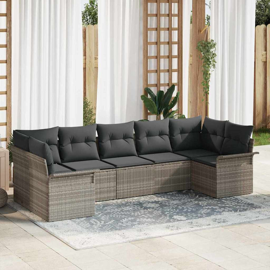 Tuin Sofa Set met kussen met opslag 7 pcs Lichtgrijs Poly riet