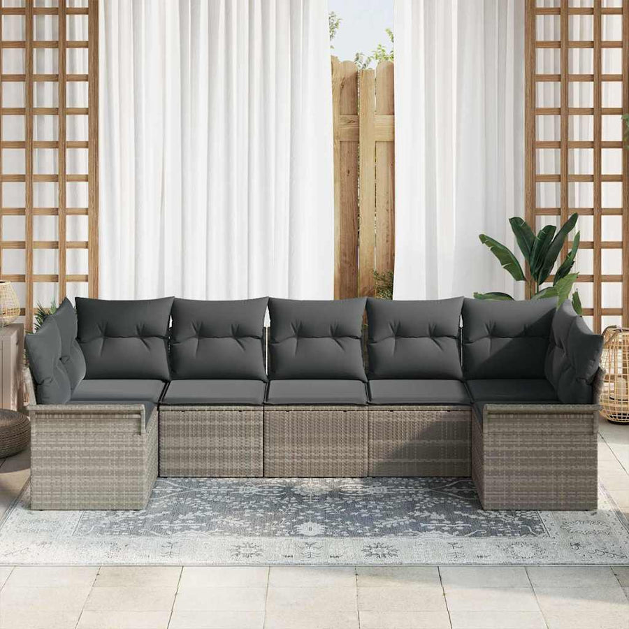 Tuin Sofa Set met kussen met opslag 7 pcs Lichtgrijs Poly riet