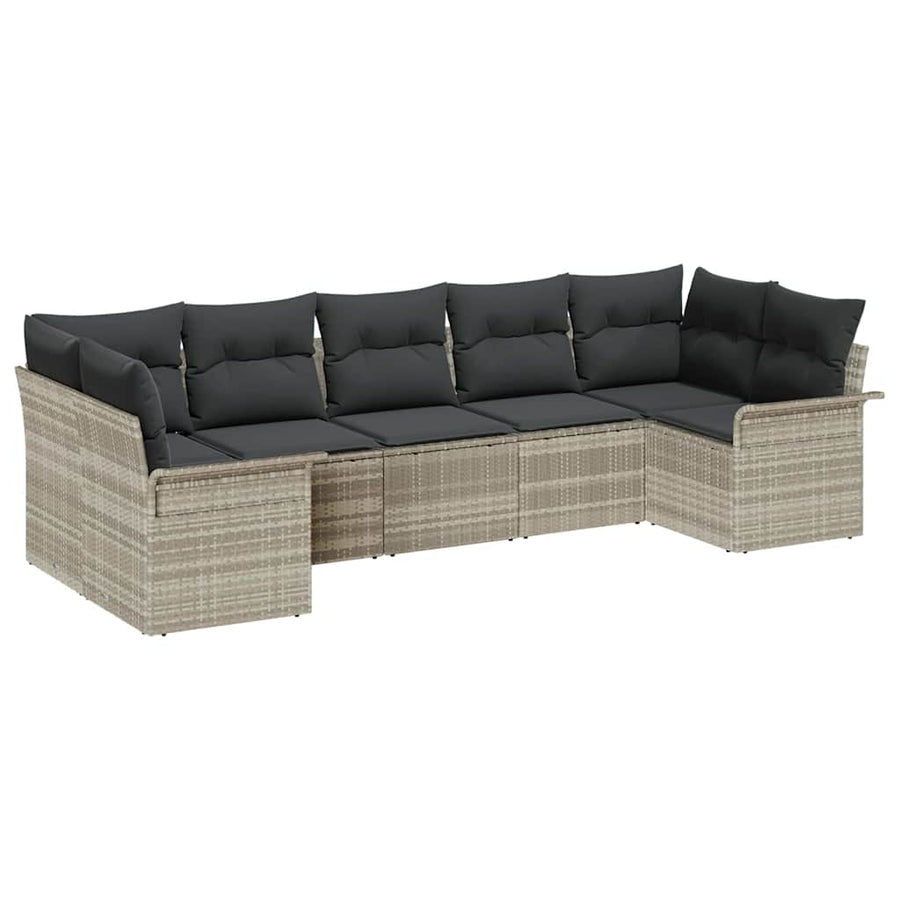 Tuin Sofa Set met kussen met opslag 7 pcs Lichtgrijs Poly riet