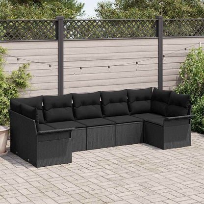 Tuin Sofa Set met kussen met opslag 7 pcs Zwart Poly riet