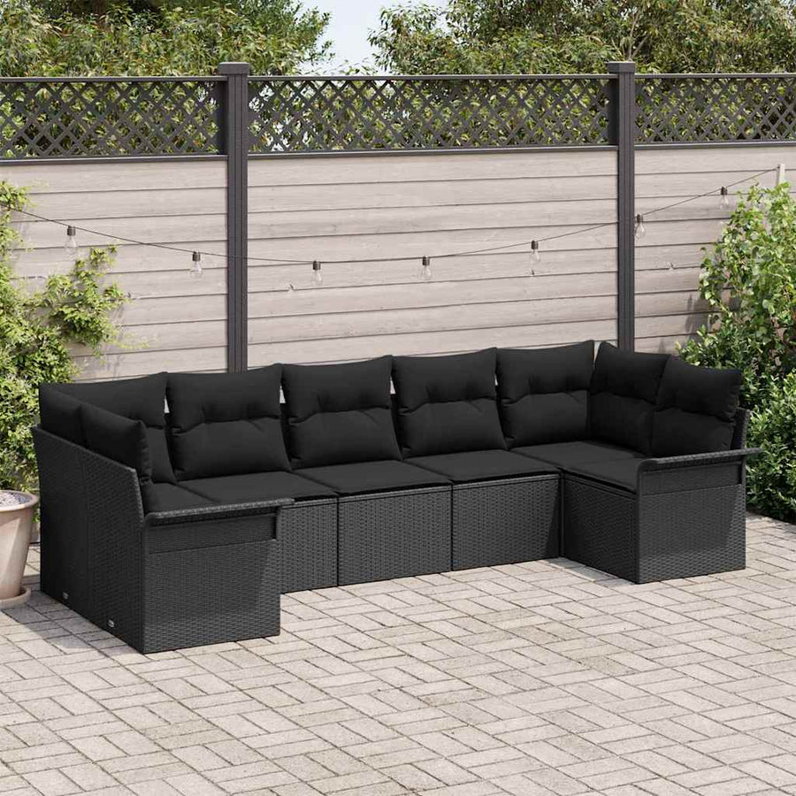 Tuin Sofa Set met kussen met opslag 7 pcs Zwart Poly riet
