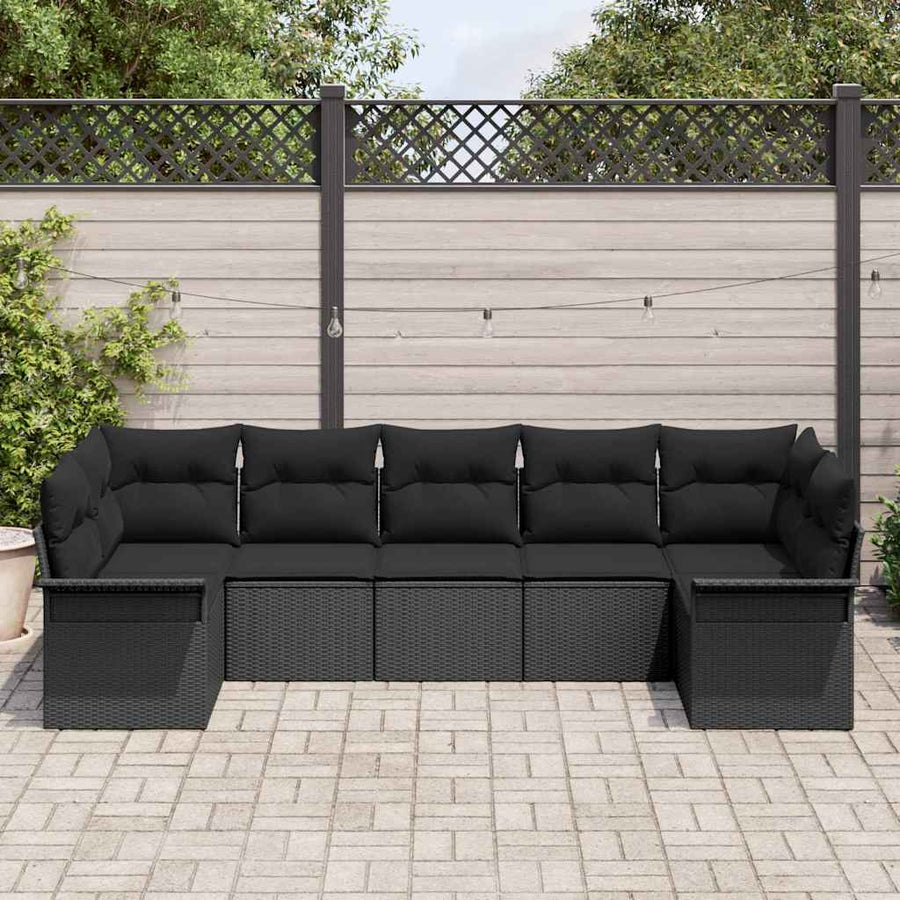 Tuin Sofa Set met kussen met opslag 7 pcs Zwart Poly riet