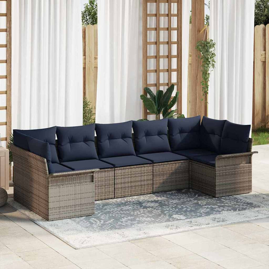 Tuin Sofa Set met opslag 7 pcs Grijs Poly riet