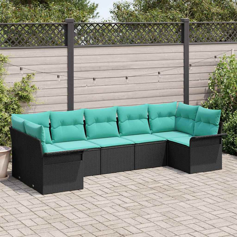 Tuin Sofa Set met opslag 7 pcs Zwart Poly riet