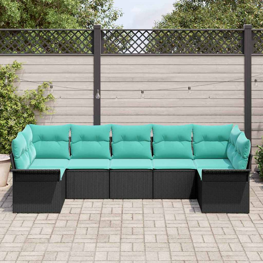 Tuin Sofa Set met opslag 7 pcs Zwart Poly riet