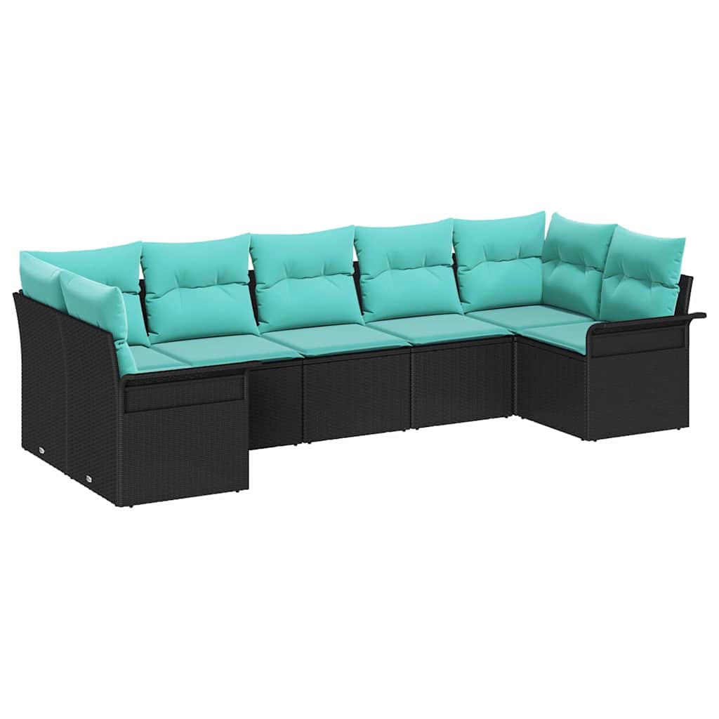 Tuin Sofa Set met opslag 7 pcs Zwart Poly riet