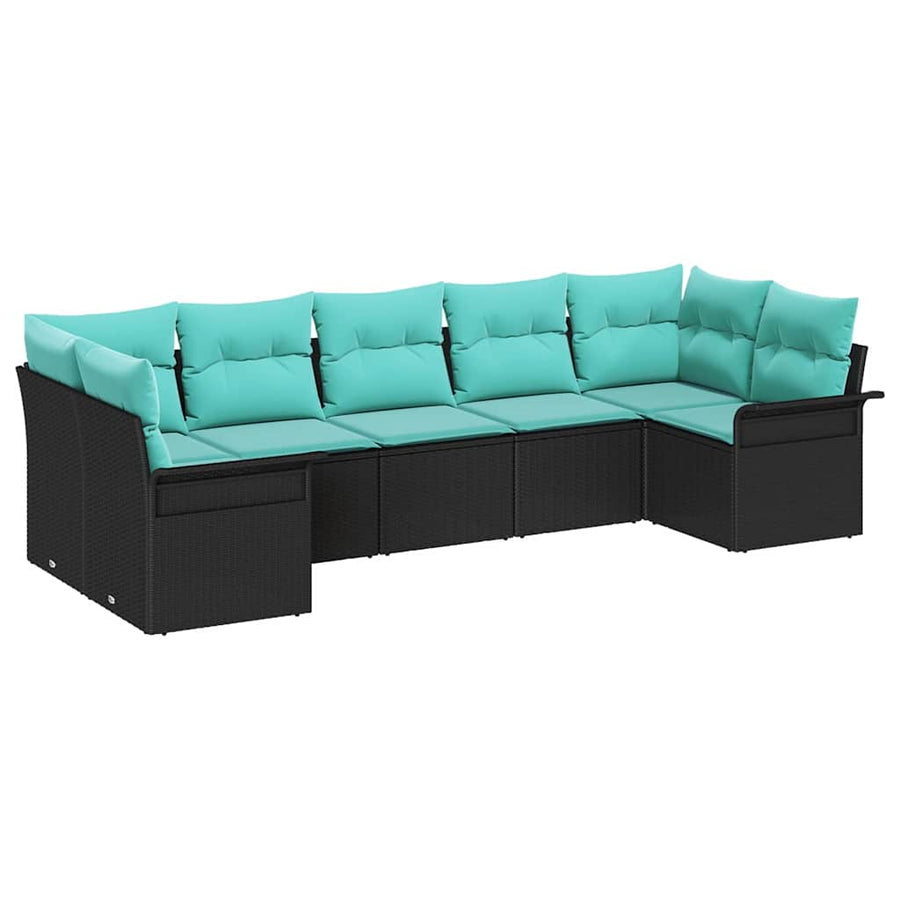 Tuin Sofa Set met opslag 7 pcs Zwart Poly riet