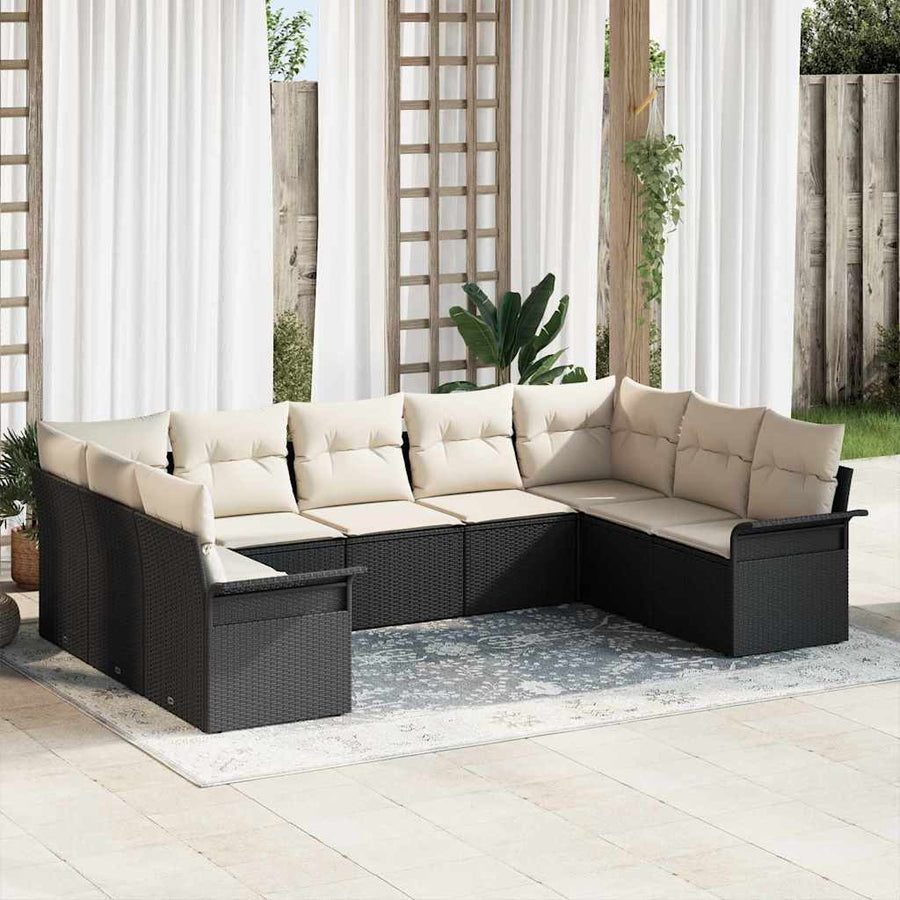 Tuin Sofa Set met opslag 9 pcs Zwart poly rattan