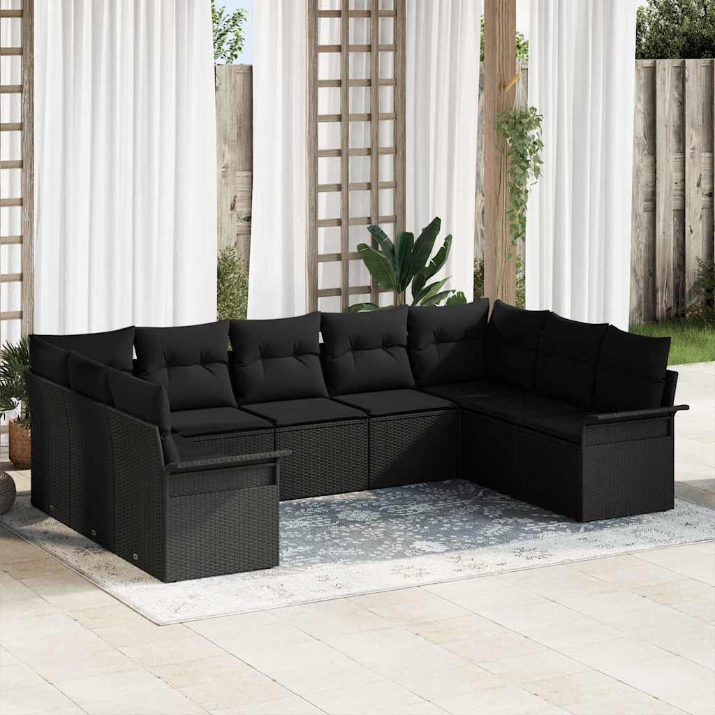Tuin Sofa Set met opslag 9 pcs Zwart poly rattan