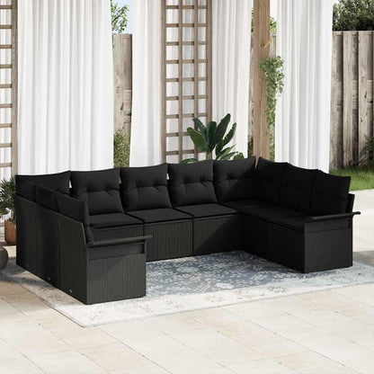 Tuin Sofa Set met opslag 9 pcs Zwart poly rattan