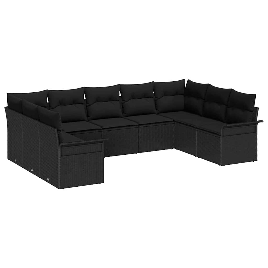 Tuin Sofa Set met opslag 9 pcs Zwart poly rattan