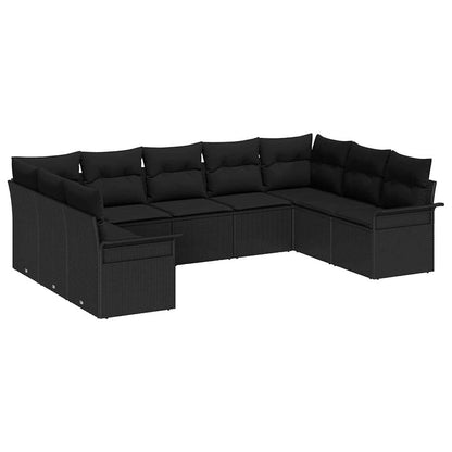 Tuin Sofa Set met opslag 9 pcs Zwart poly rattan