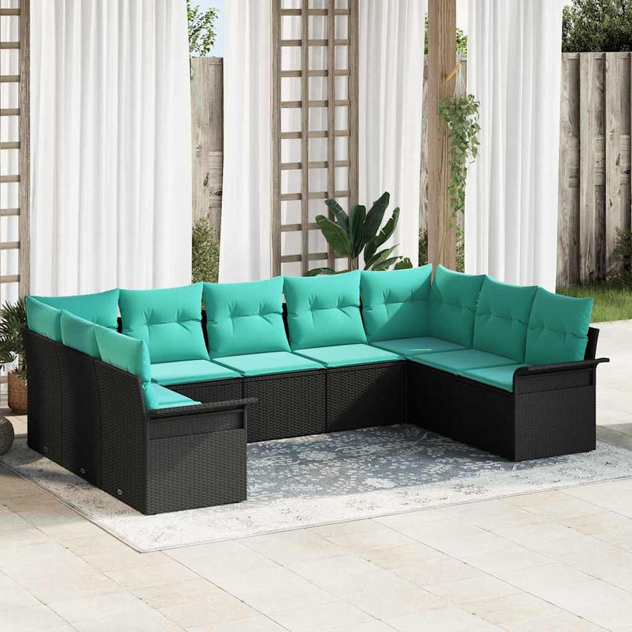 Tuin Sofa Set met opslag 9 pcs Zwart poly rattan