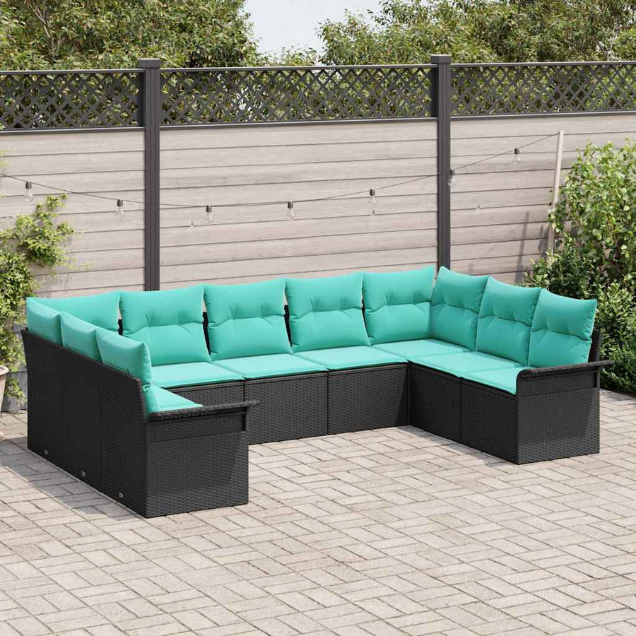 Tuin Sofa Set met opslag 9 pcs Zwart poly rattan