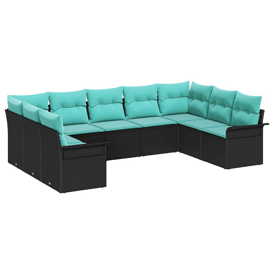 Tuin Sofa Set met opslag 9 pcs Zwart poly rattan