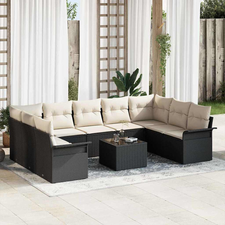 Tuin Sofa Set met opslag 10 pcs Bruin poly rattan