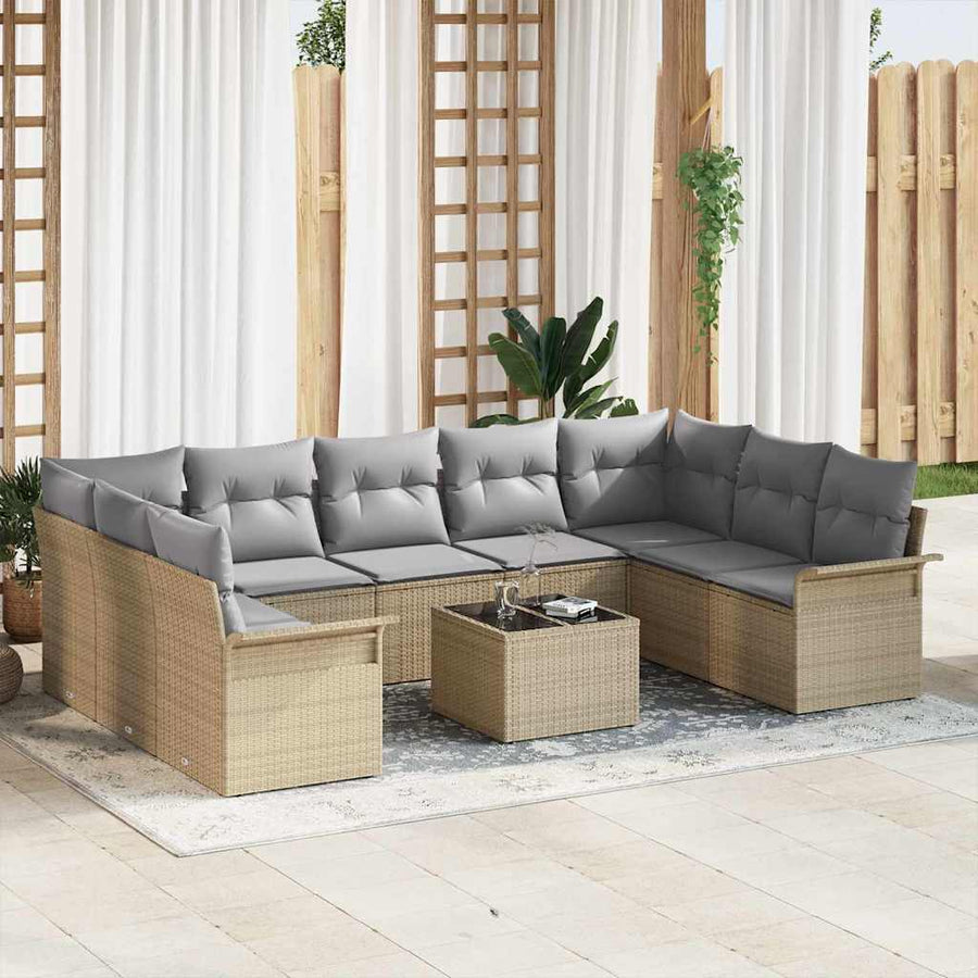 Tuin Sofa Set met opslag 10 pcs Zwart poly rattan
