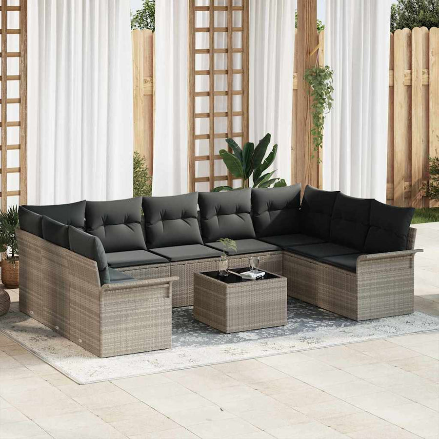 Tuin Sofa Set met opslag 10 pcs Grijs poly rattan