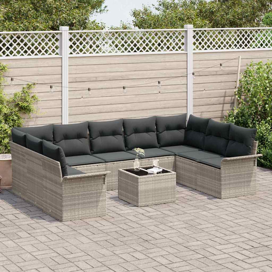 Tuin Sofa Set met opslag 10 pcs Grijs poly rattan