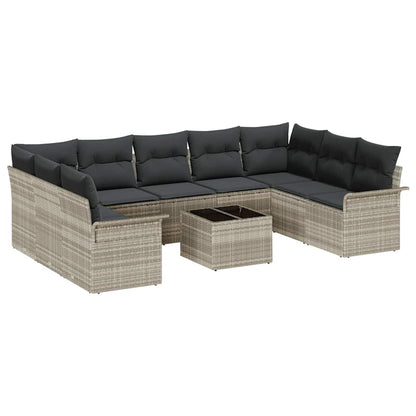 Tuin Sofa Set met opslag 10 pcs Grijs poly rattan
