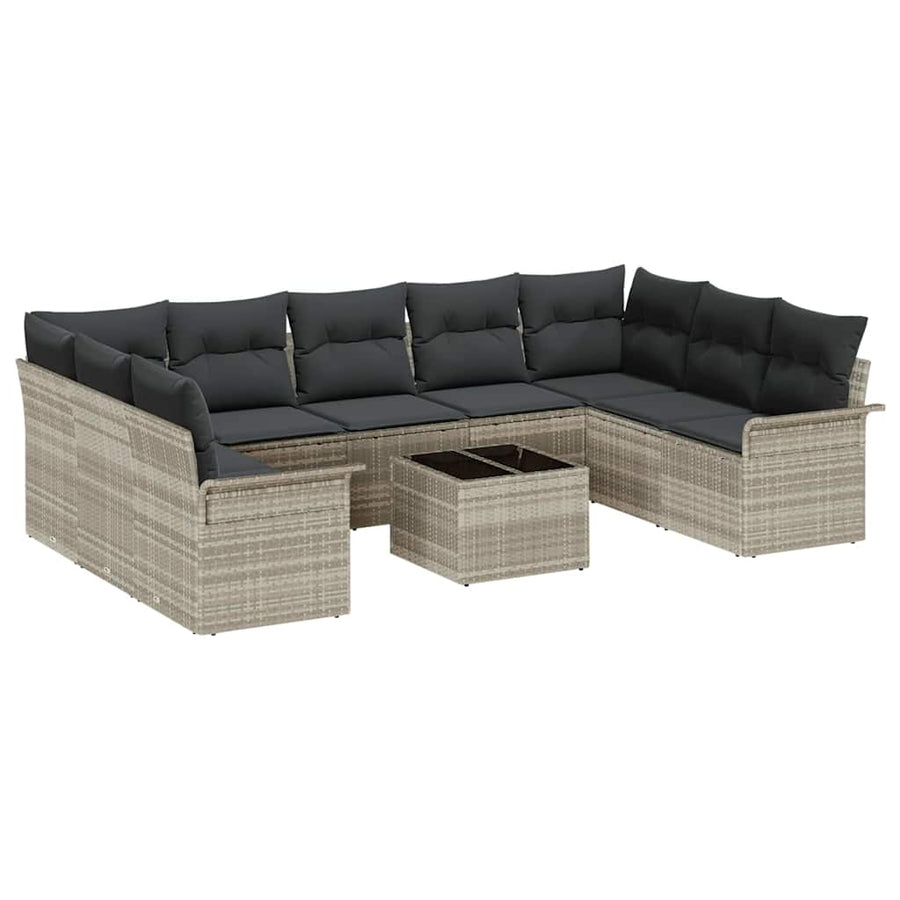 Tuin Sofa Set met opslag 10 pcs Grijs poly rattan