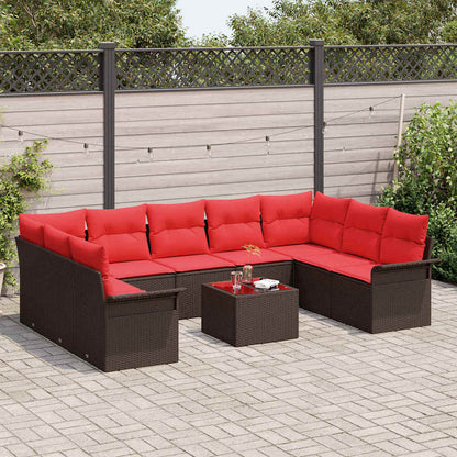 Tuin Sofa Set met kussen met opslag 10 pcs Bruin Poly riet