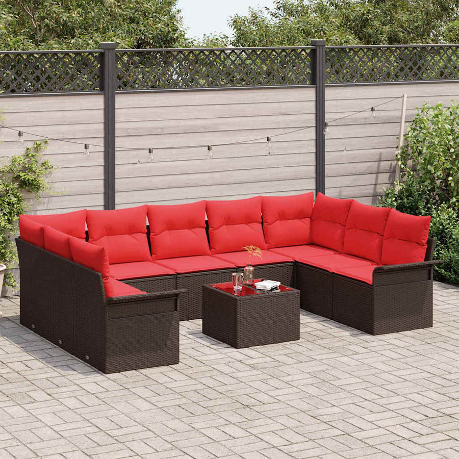 Tuin Sofa Set met kussen met opslag 10 pcs Bruin Poly riet