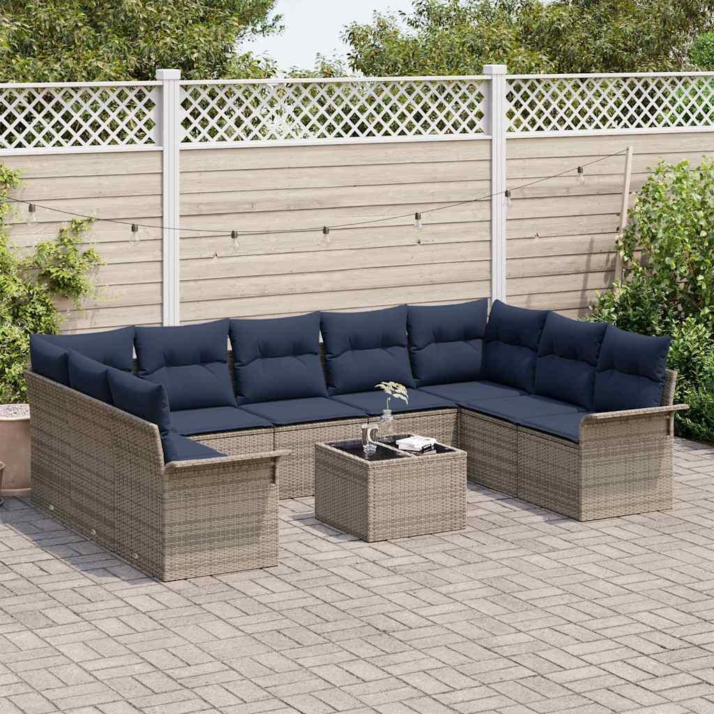 Tuin Sofa Set met opslag 10 pcs Grijs poly rattan