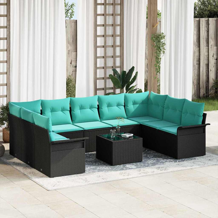 Tuin Sofa Set met kussen met opslag 10 pcs Zwart Poly riet