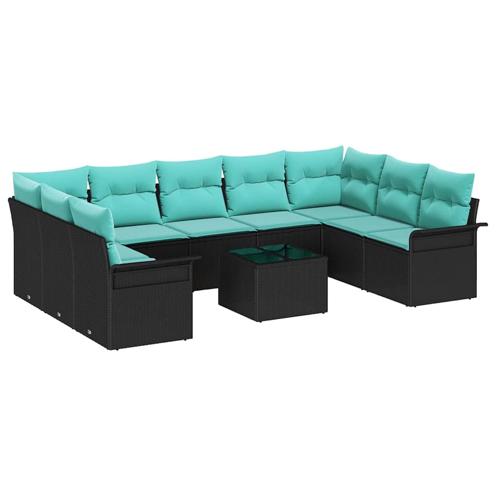 Tuin Sofa Set met kussen met opslag 10 pcs Zwart Poly riet