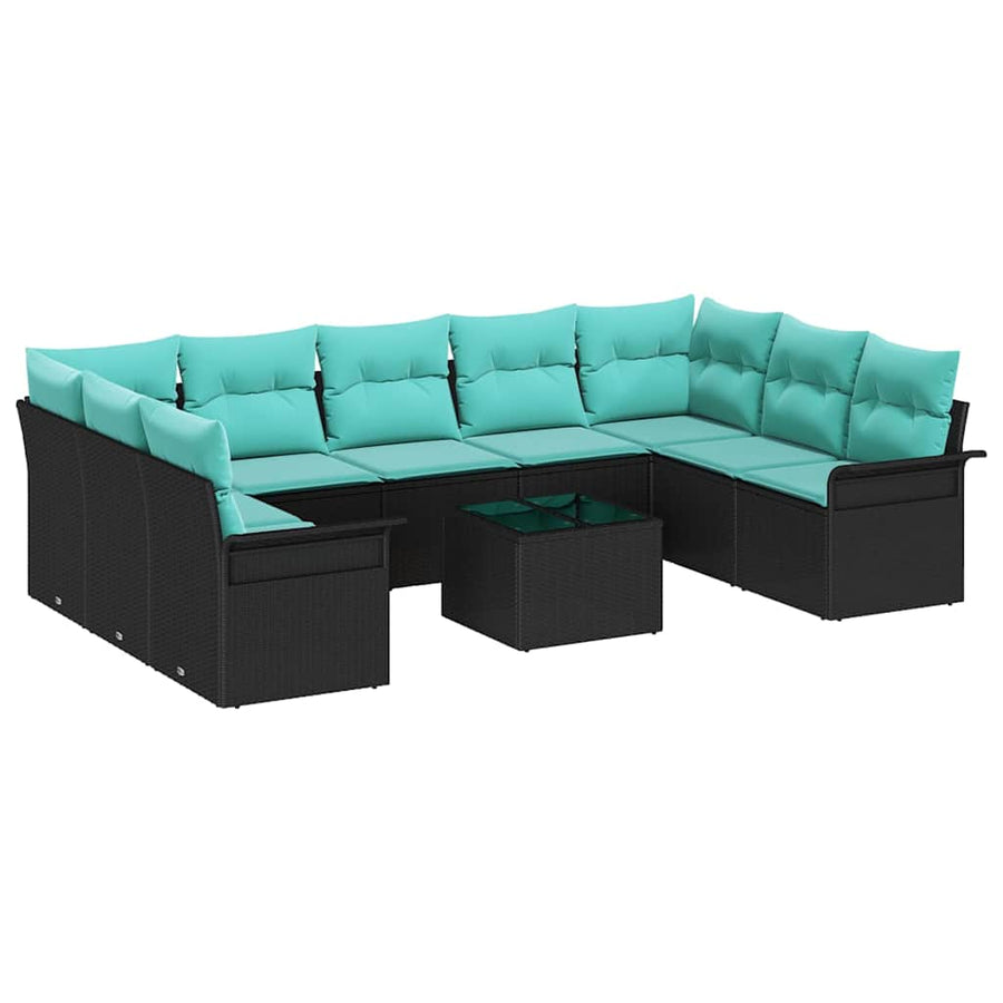 Tuin Sofa Set met kussen met opslag 10 pcs Zwart Poly riet