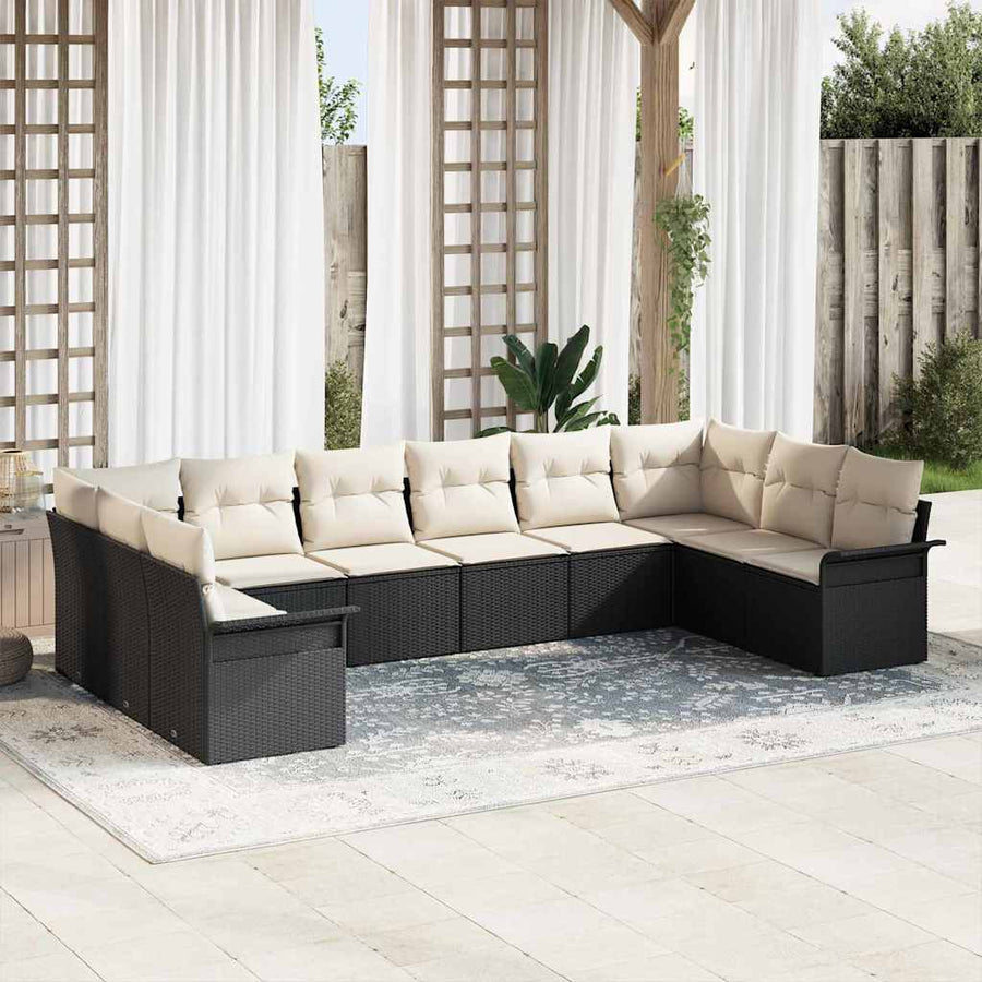 Tuin Sofa Set met opslag 10 pcs Zwart poly rattan