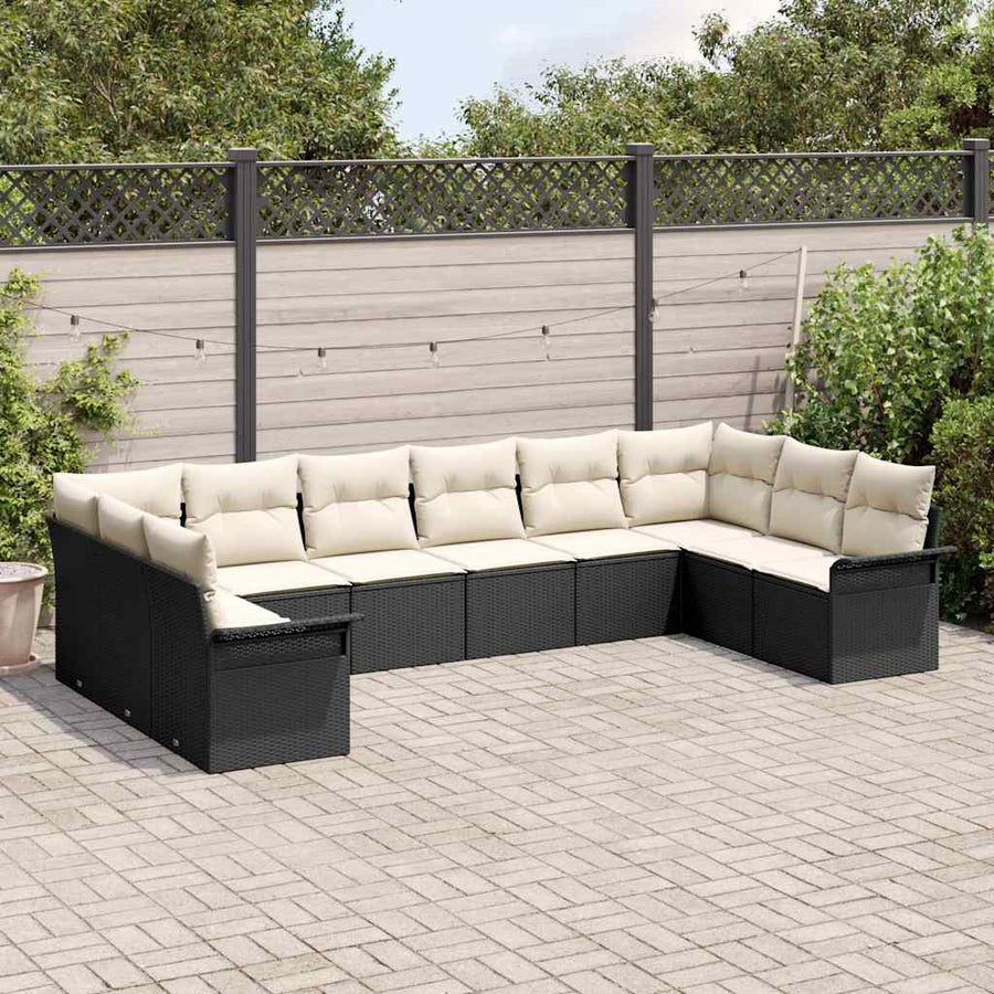 Tuin Sofa Set met opslag 10 pcs Zwart poly rattan