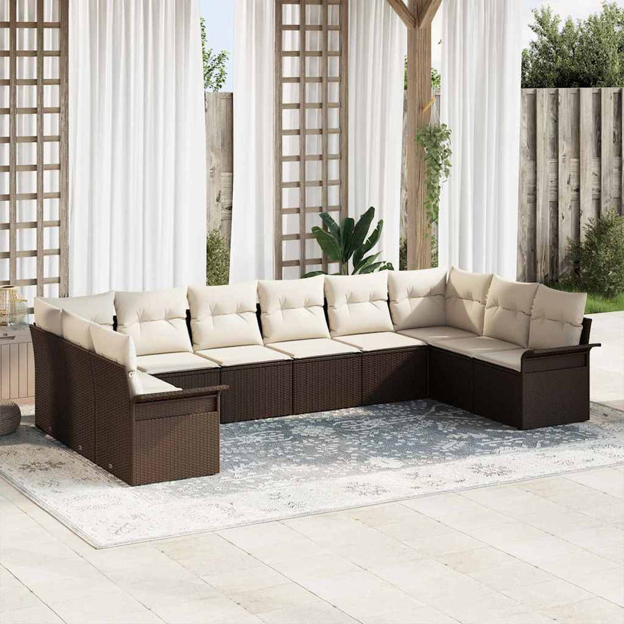 Tuin Sofa Set met opslag 10 pcs Bruin poly rattan