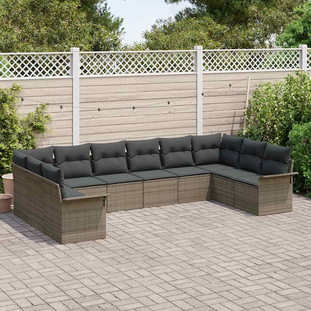 Tuin Sofa Set met opslag 10 pcs Grijs poly rattan