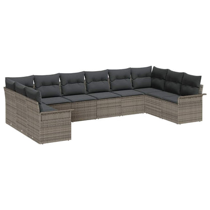 Tuin Sofa Set met opslag 10 pcs Grijs poly rattan