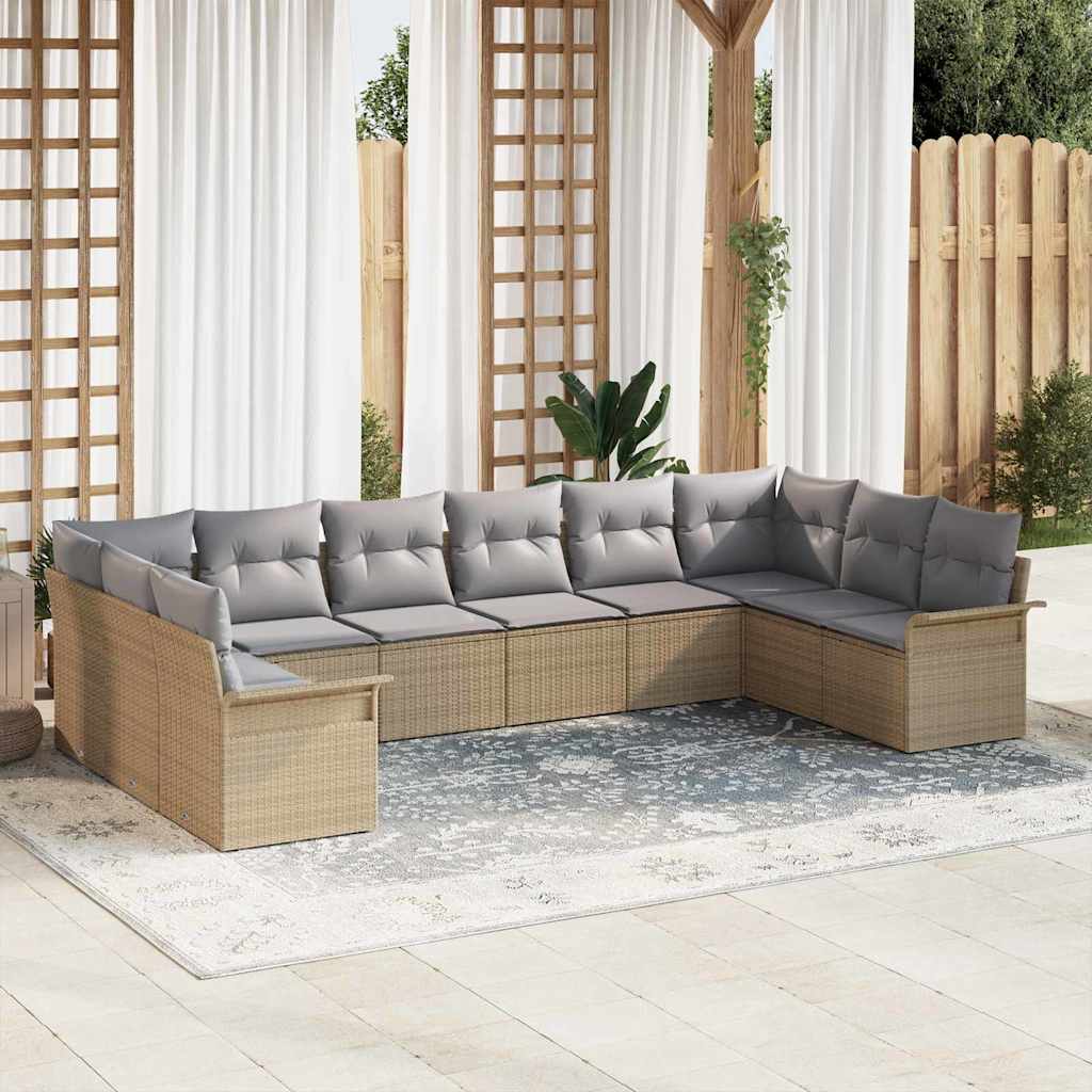Tuin Sofa Set met opslag 10 pcs Beige poly rattan