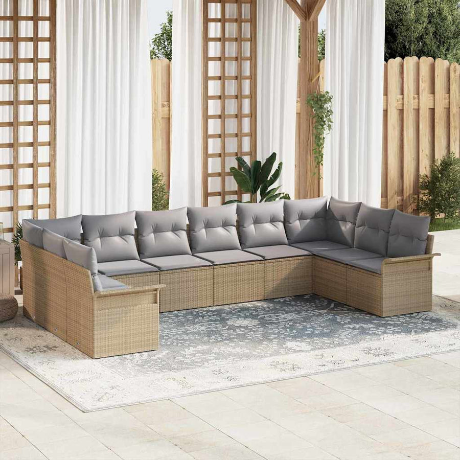 Tuin Sofa Set met opslag 10 pcs Beige poly rattan