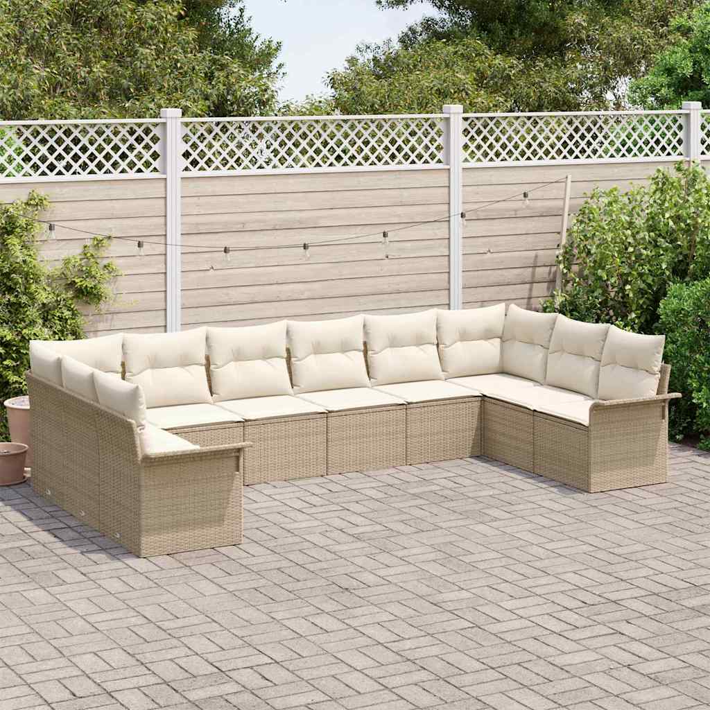 Tuin Sofa Set met opslag 10 pcs Beige poly rattan
