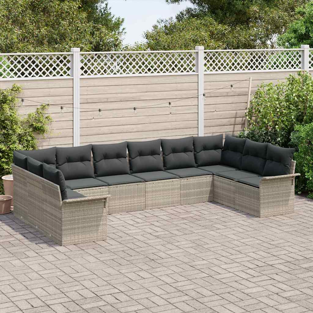 Tuin Sofa Set met opslag 10 pcs Lichtgrijs poly rattan