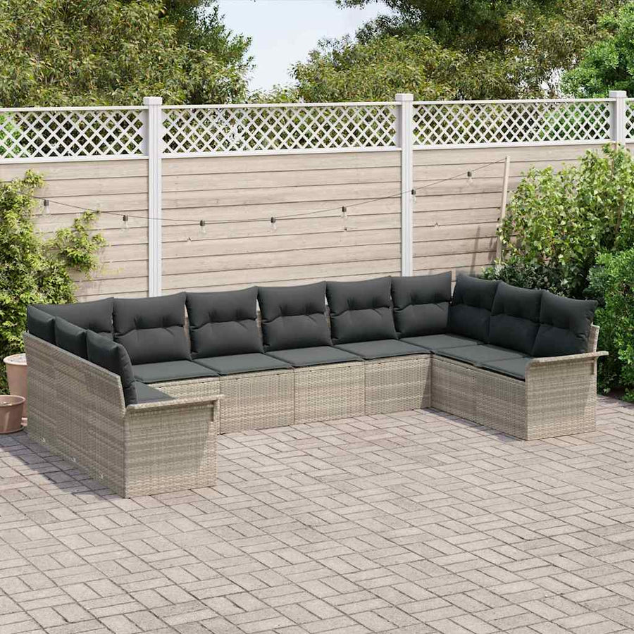 Tuin Sofa Set met opslag 10 pcs Lichtgrijs poly rattan