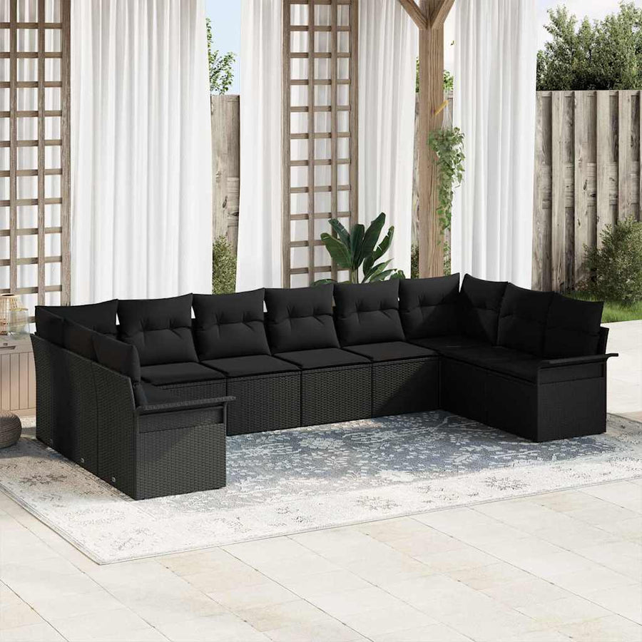 Tuin Sofa Set met opslag 10 pcs Zwart poly rattan