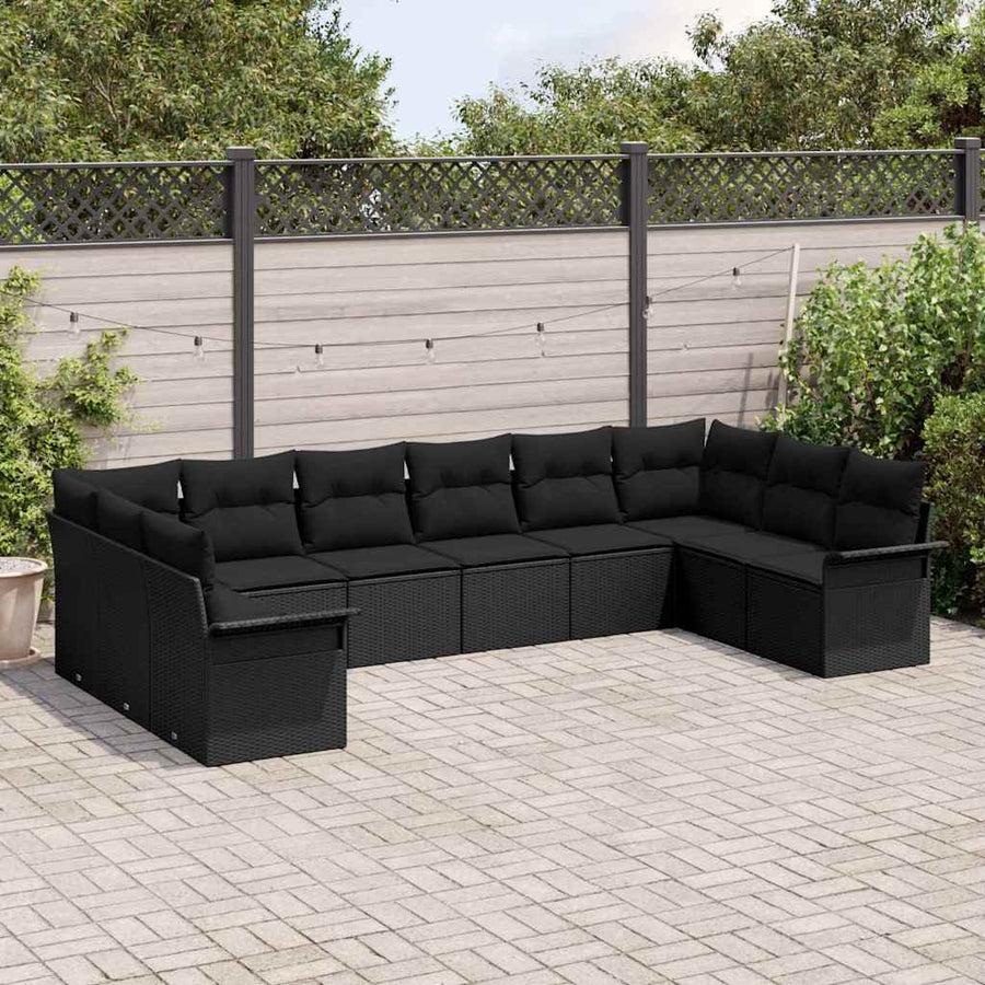 Tuin Sofa Set met opslag 10 pcs Zwart poly rattan