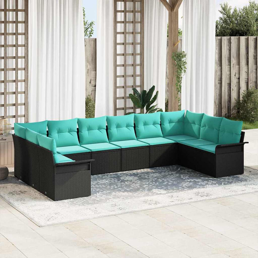 Tuin Sofa Set met opslag 10 pcs Zwart poly rattan
