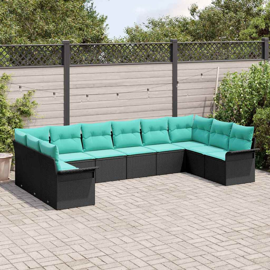 Tuin Sofa Set met opslag 10 pcs Zwart poly rattan