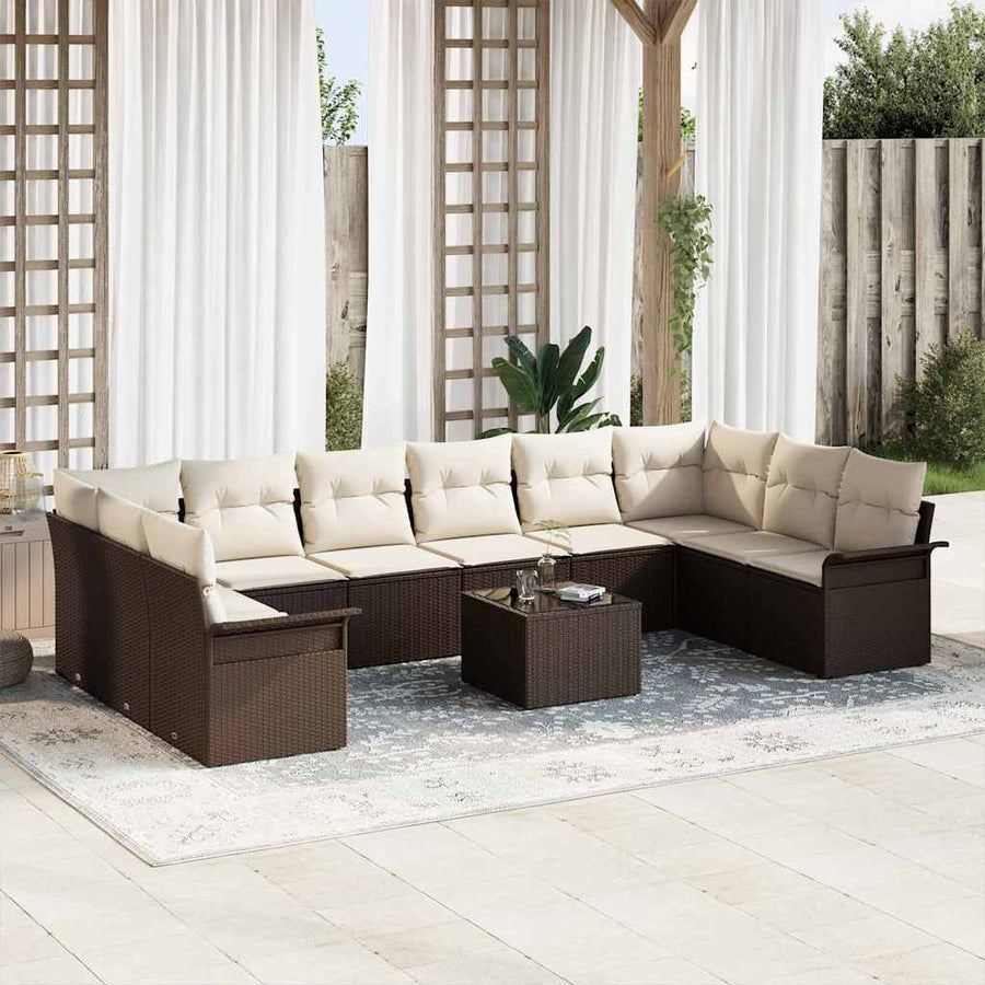 Tuin Sofa Set met kussen met opslag 11 pcs Grijs Poly riet