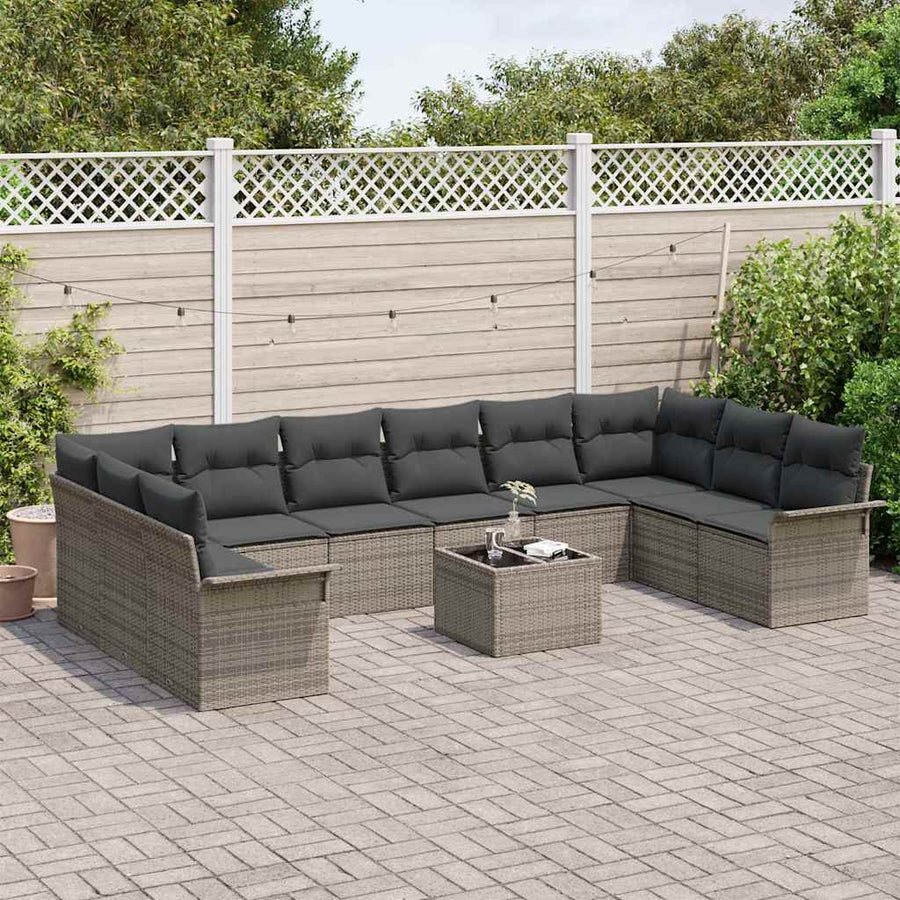Tuin Sofa Set met opslag 11 pcs Zwart poly rattan