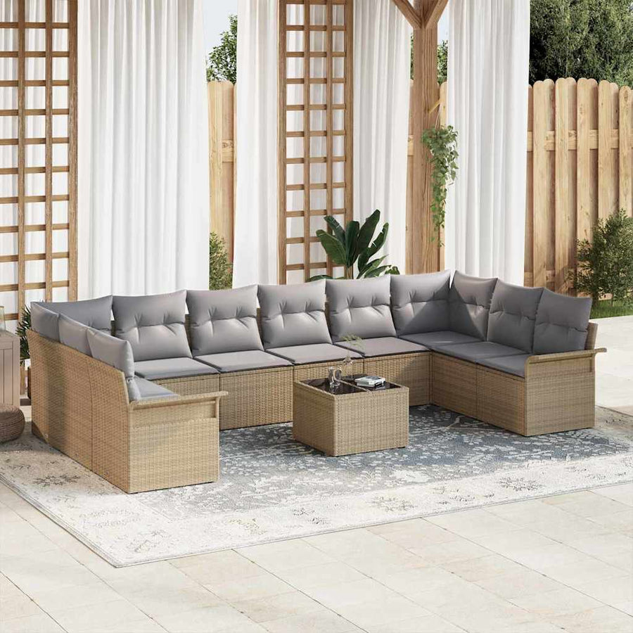Tuin Sofa Set met opslag 11 pcs Zwart poly rattan