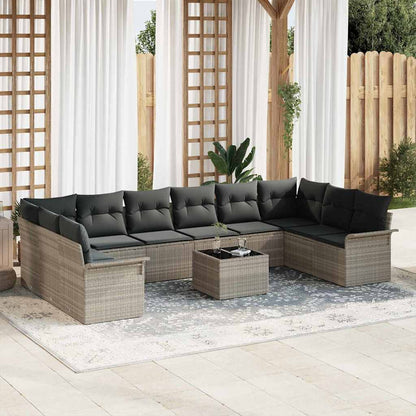 Tuin Sofa Set met kussen met opslag 11 pcs Grijs Poly riet